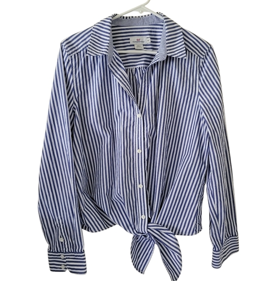 Vineyard Vines Blue Striped Front Tie Blouse - Picture 2 of 8